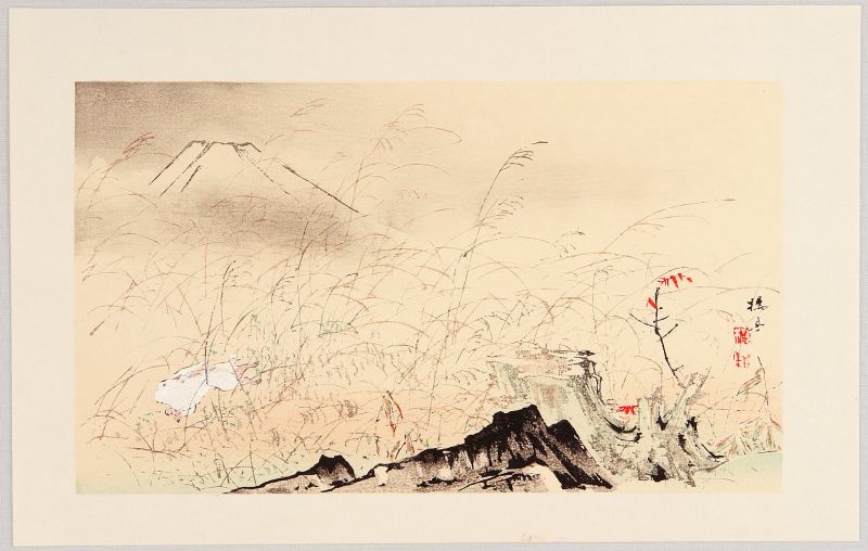 tranh Ukiyo-e về thỏ chạy